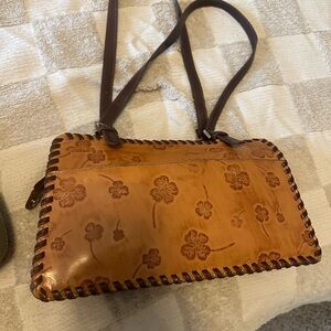 Floral Tan Leather Crossbody Bag